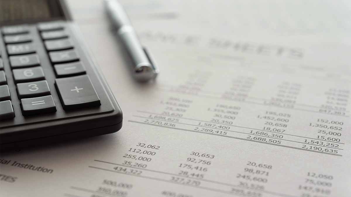Calculator on a finance report