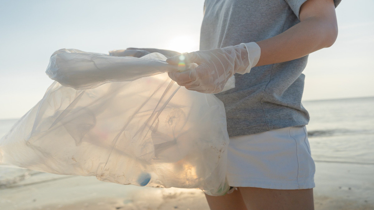 Used bottles collected in a plastic bags