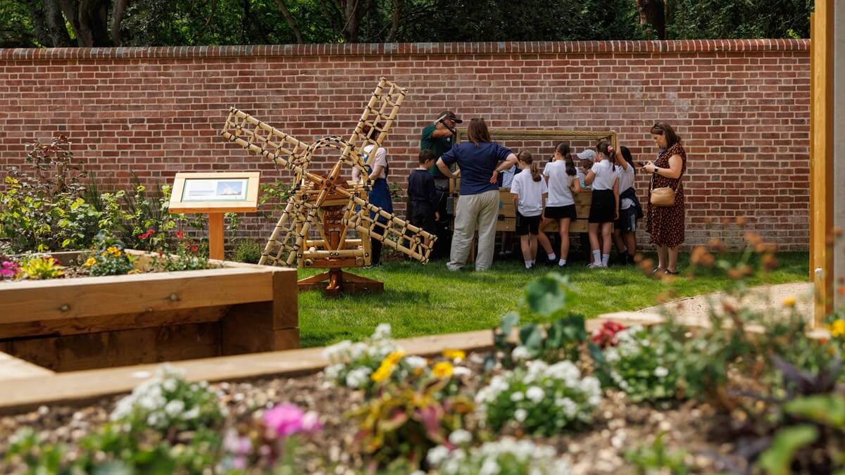 A group of schoolchildren in Learning Garden